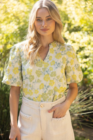 CORINNA FLORAL JACQUARD BLOUSE IN YELLOW