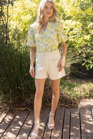 CORINNA FLORAL JACQUARD BLOUSE IN YELLOW