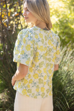 CORINNA FLORAL JACQUARD BLOUSE IN YELLOW