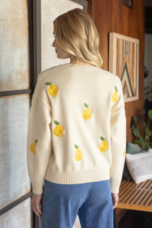 LEMON EMBROIDERED SWEATER IN CREAM