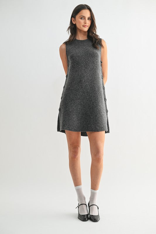 BRUSHED TANK KNIT SWEATER MINI DRESS IN CHARCOAL