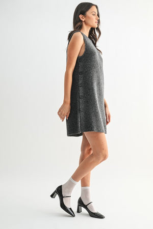 BRUSHED TANK KNIT SWEATER MINI DRESS IN CHARCOAL
