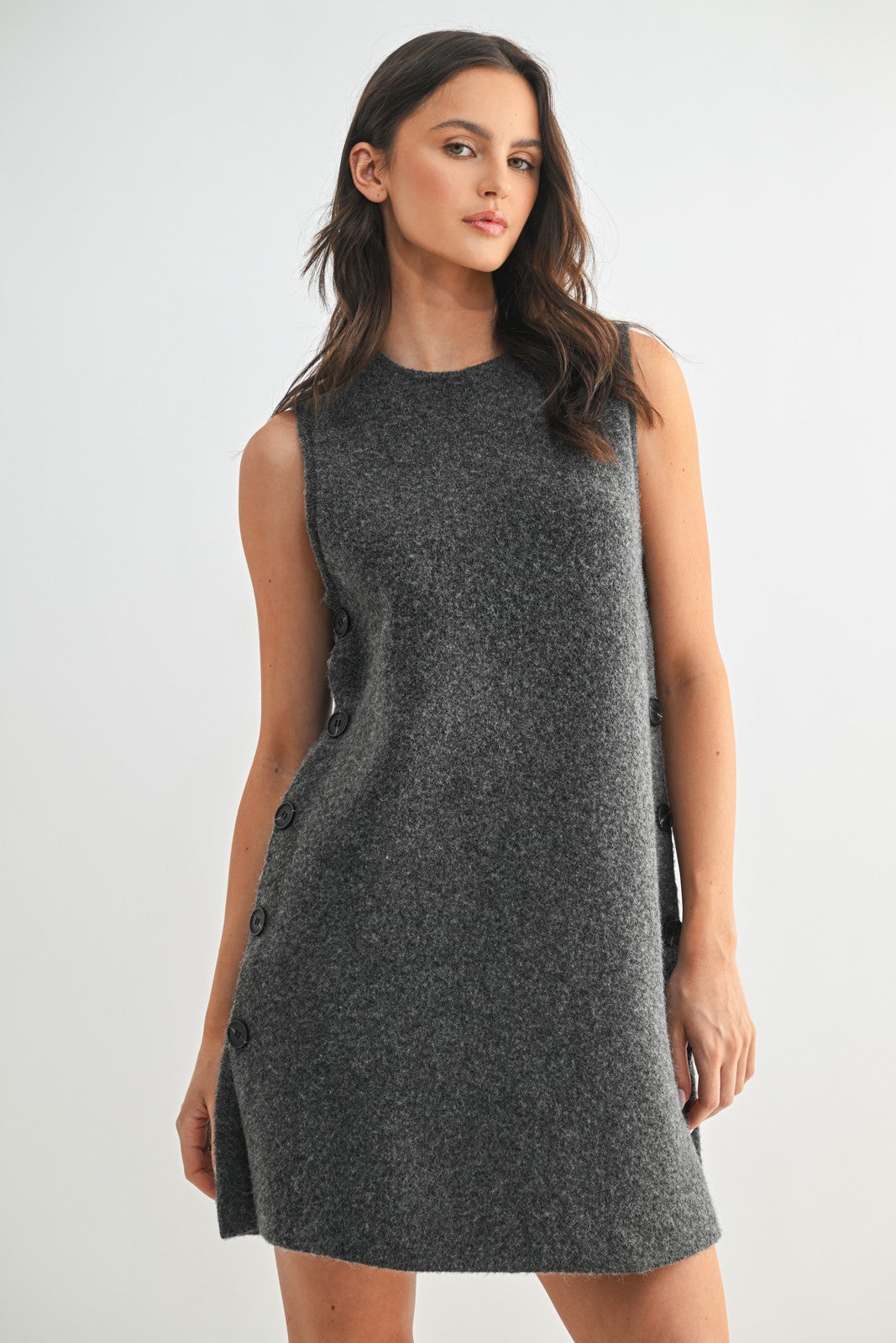 BRUSHED TANK KNIT SWEATER MINI DRESS IN CHARCOAL