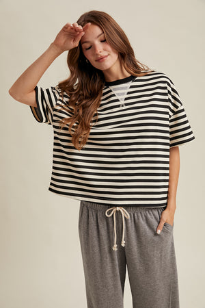 HARPER STRIPED TEE IN BLACK AND  CREAM