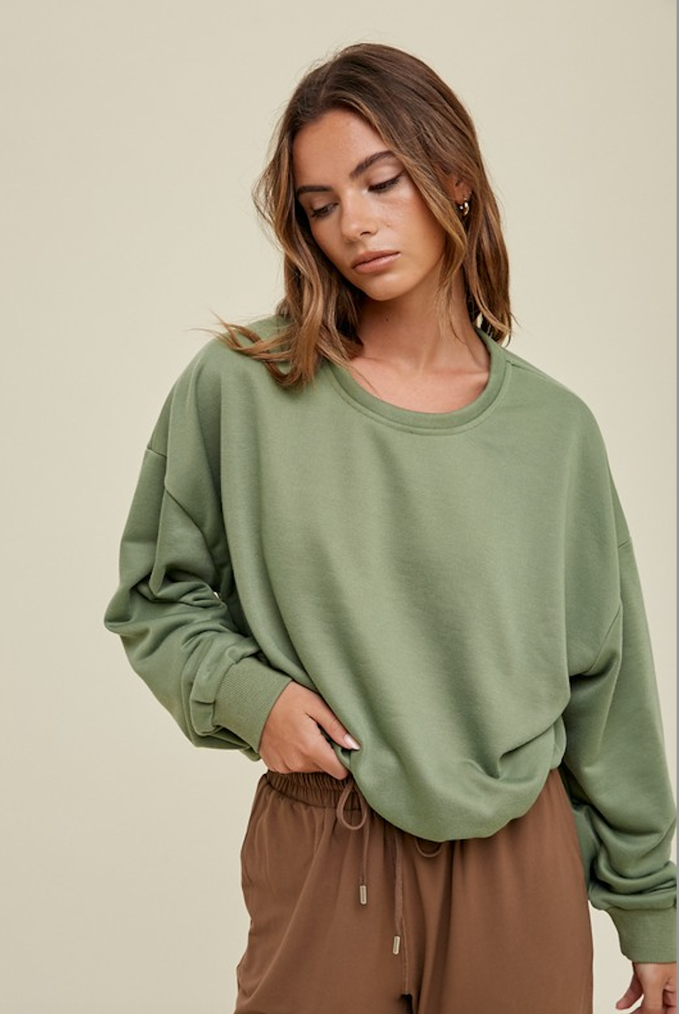 KARLA FRENCH TERRY BUBBLE PULLOVER IN PISTACHIO