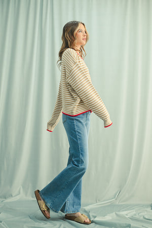 MARGOT STRIPED CARDIGAN IN TAUPE RED