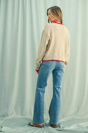 MARGOT STRIPED CARDIGAN IN TAUPE RED