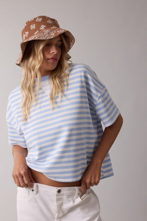 STRIPED FRENCH TERRY BOXY TOP IN SKY AND WHITE