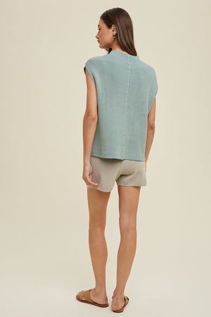 MADI TWO PIECE SWEATER TOP AND SHORTS SET IN SAGE & STONE