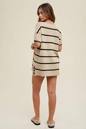 TAYLOR TWO PIECE STRIPED SWEATER SET IN TAUPE & BLACK