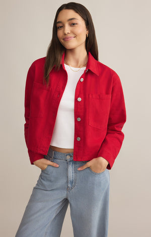 Z SUPPLY ALL DAY CROPPED DENIM JACKET IN CHERRY