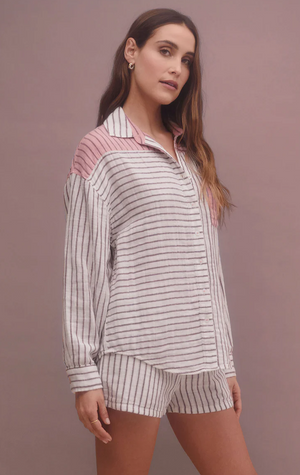 Z SUPPLY ALL MIXED UP STRIPE SHIRT IN BONE