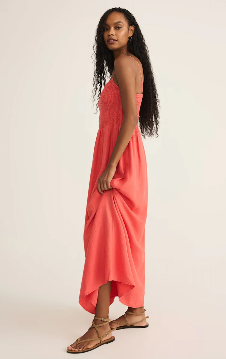 Z SUPPLY BAYSIDE LINEN MAXI DRESS IN PERSIMMON