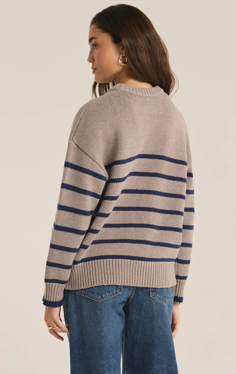 Z SUPPLY BOYFRIEND STRIPE SWEATER IN TAUPE