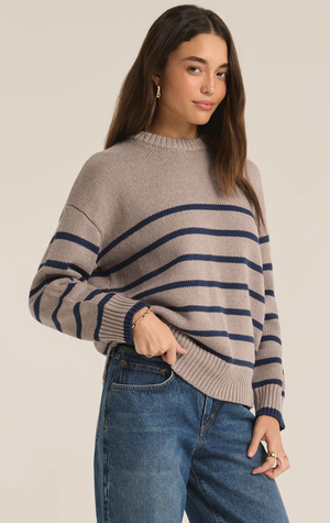 Z SUPPLY BOYFRIEND STRIPE SWEATER IN TAUPE