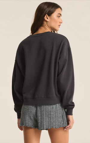 Z SUPPLY BRUNCH CLUB SWEATSHIRT IN BLACK SAND