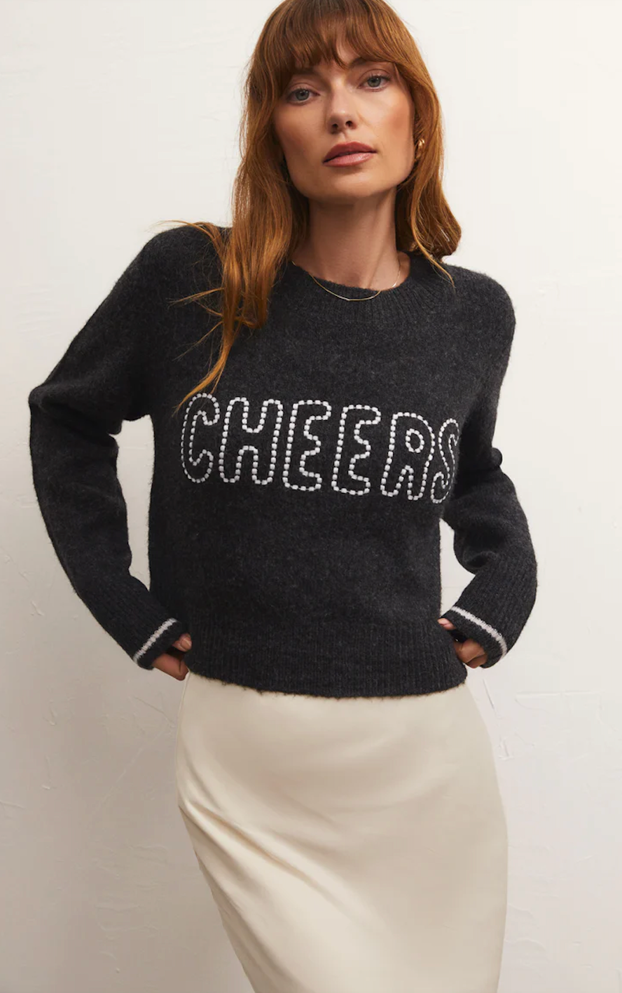 Z SUPPLY CHEERS SWEATER IN HEATHER BLACK