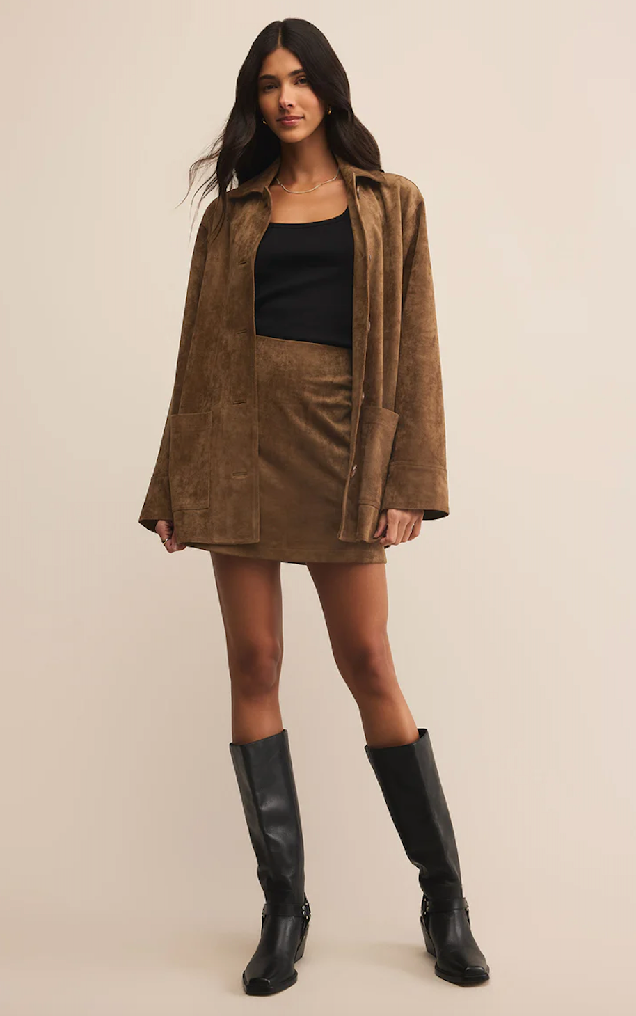 Z SUPPLY CIERA FAUX SUEDE MINI SKIRT IN COCONUT