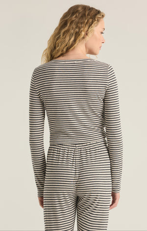 Z SUPPLY CONSTANCE STRIPE LONG SLEEVE TOP IN LIGHT HEATHER OATMEAL