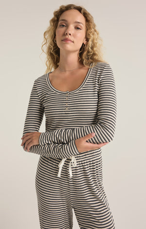 Z SUPPLY CONSTANCE STRIPE LONG SLEEVE TOP IN LIGHT HEATHER OATMEAL
