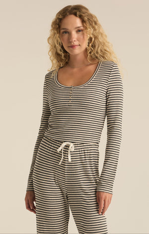 Z SUPPLY CONSTANCE STRIPE LONG SLEEVE TOP IN LIGHT HEATHER OATMEAL