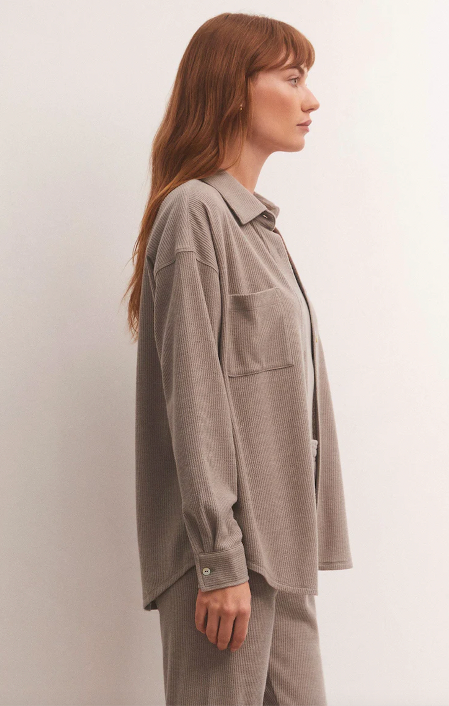 Z SUPPLY COZY DAYS THERMAL SHIRT IN TAUPE STONE