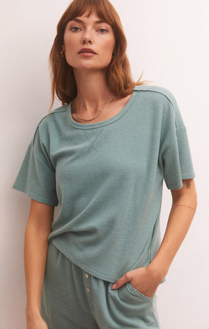 Z SUPPLY COZY DAYS THERMAL TEE IN WASHED JADE