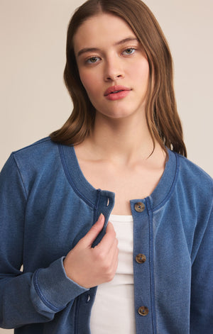 Z SUPPLY DAILY KNIT DENIM CARDIGAN IN VINTAGE INDIGO