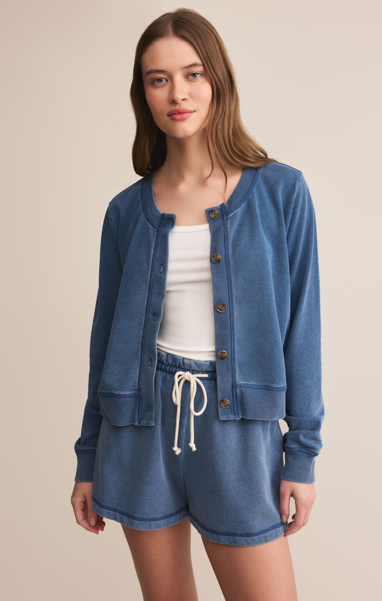 Z SUPPLY DAILY KNIT DENIM CARDIGAN IN VINTAGE INDIGO