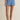 Person wearing blue shorts on a beige background