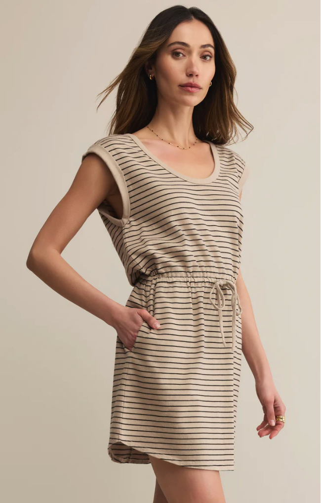 Z SUPPLY DAYSHIFT COTTON STRIPED MINI DRESS IN RETREAT