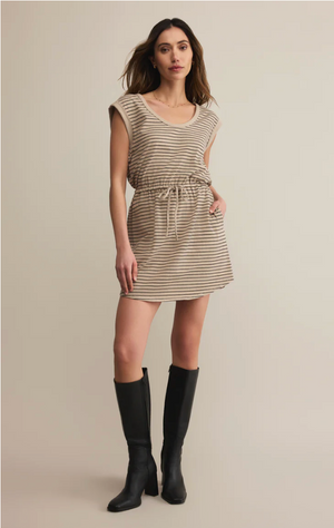 Z SUPPLY DAYSHIFT COTTON STRIPED MINI DRESS IN RETREAT