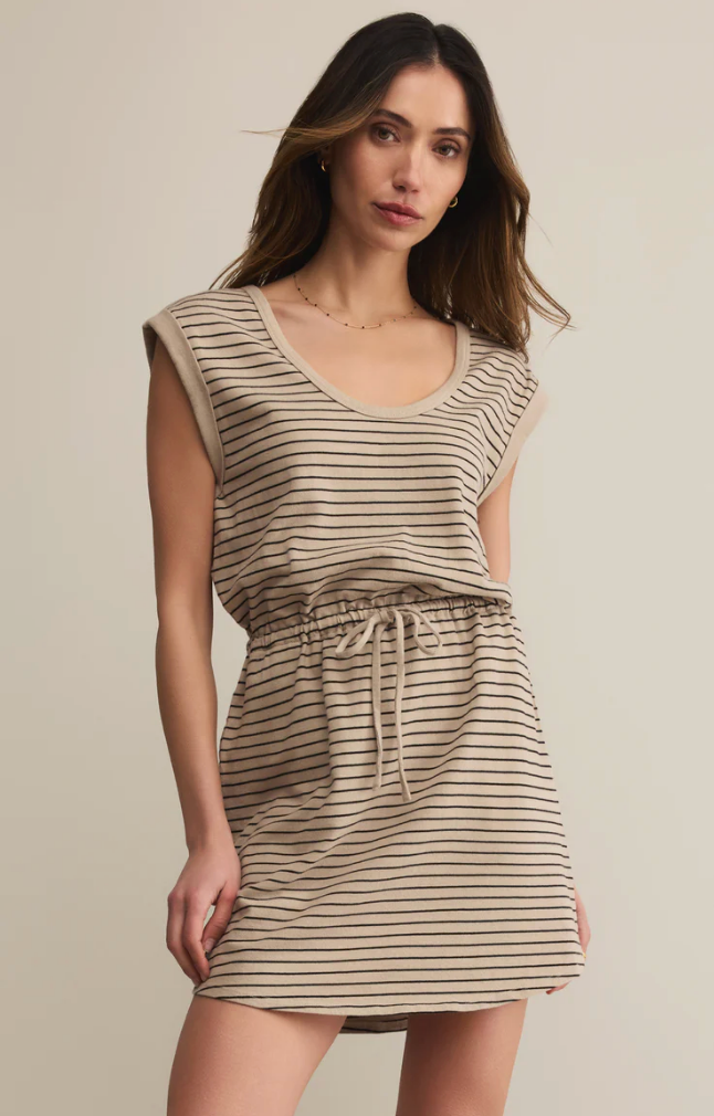 Z SUPPLY DAYSHIFT COTTON STRIPED MINI DRESS IN RETREAT