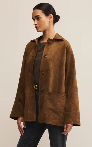 Z SUPPLY DECKER FAUX SUEDE CHORE COAT IN COCONUT