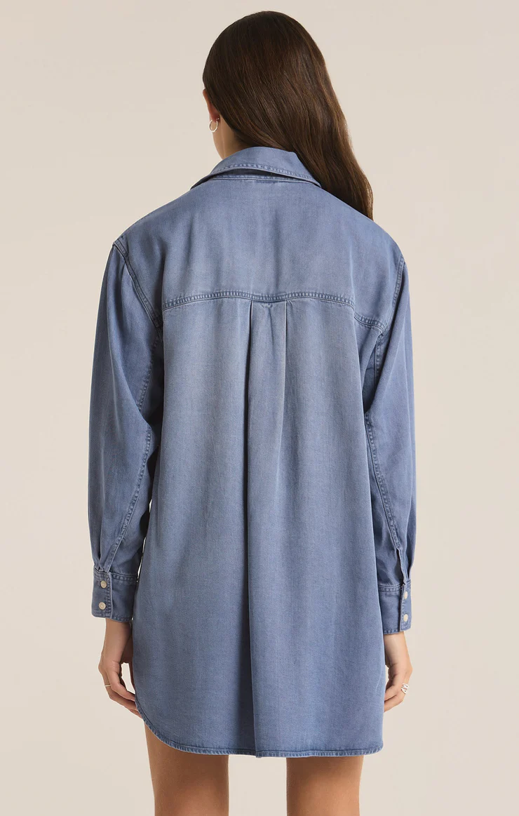 Z SUPPLY DOVER CHAMBRAY DRESS IN SUN BLEACHED INDIGO