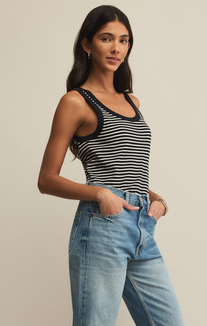 Z SUPPLY ELIN STRIPE RIB TANK IN BLACK STRIPE