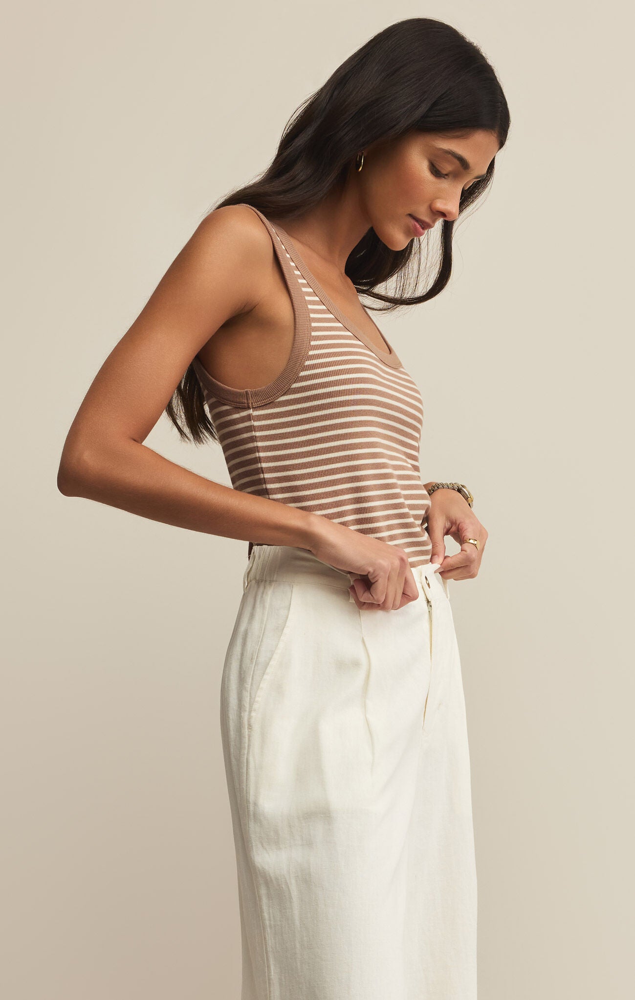 Z SUPPLY ELIN STRIPE RIB TANK IN ICED COFFEE
