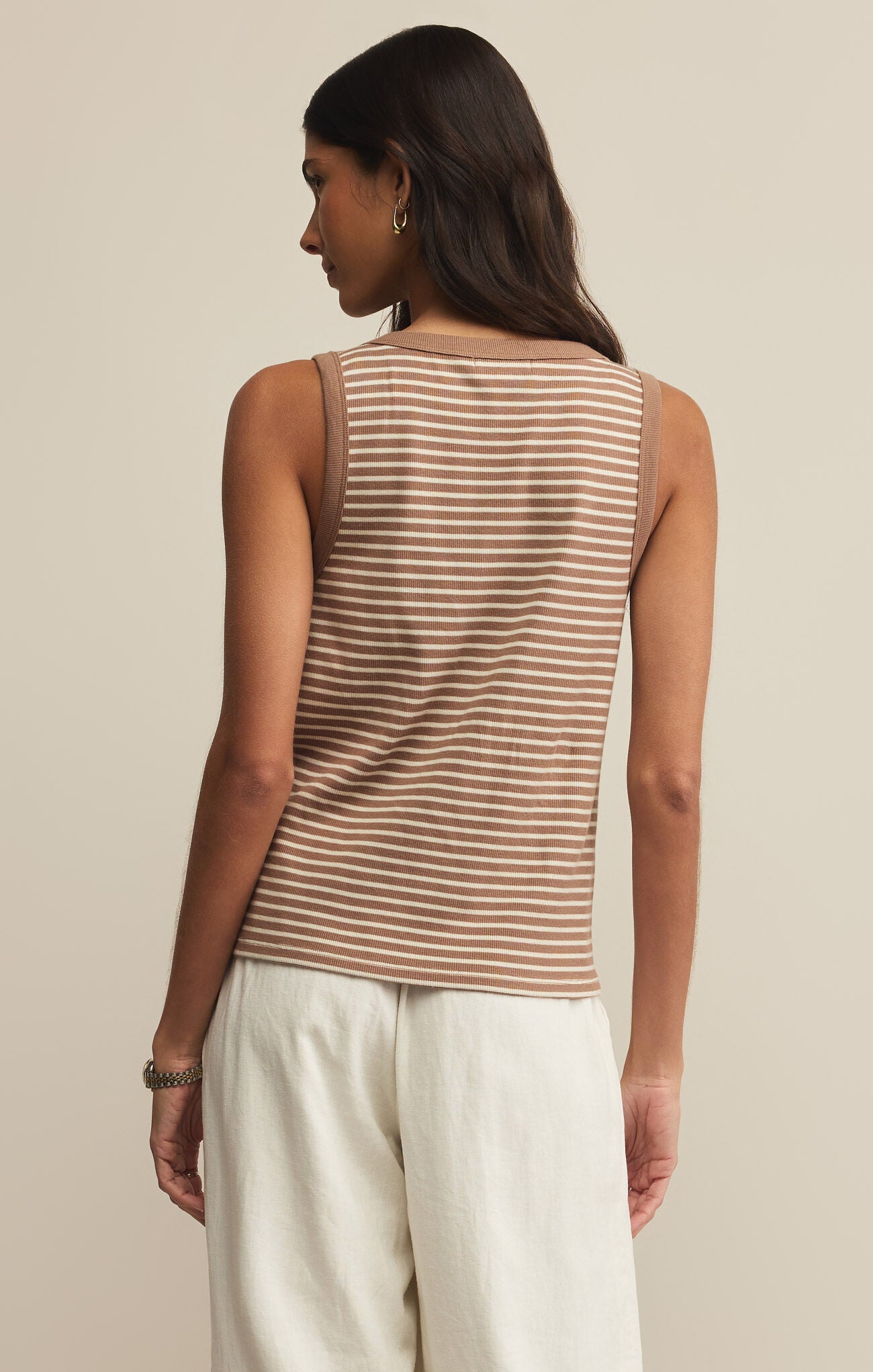 Z SUPPLY ELIN STRIPE RIB TANK IN ICED COFFEE
