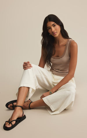Z SUPPLY ELIN STRIPE RIB TANK IN ICED COFFEE