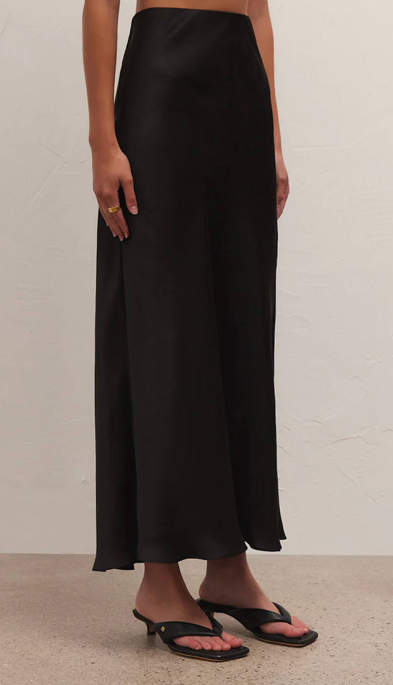 Z SUPPLY EUROPA POLY SHEEN SKIRT IN BLACK