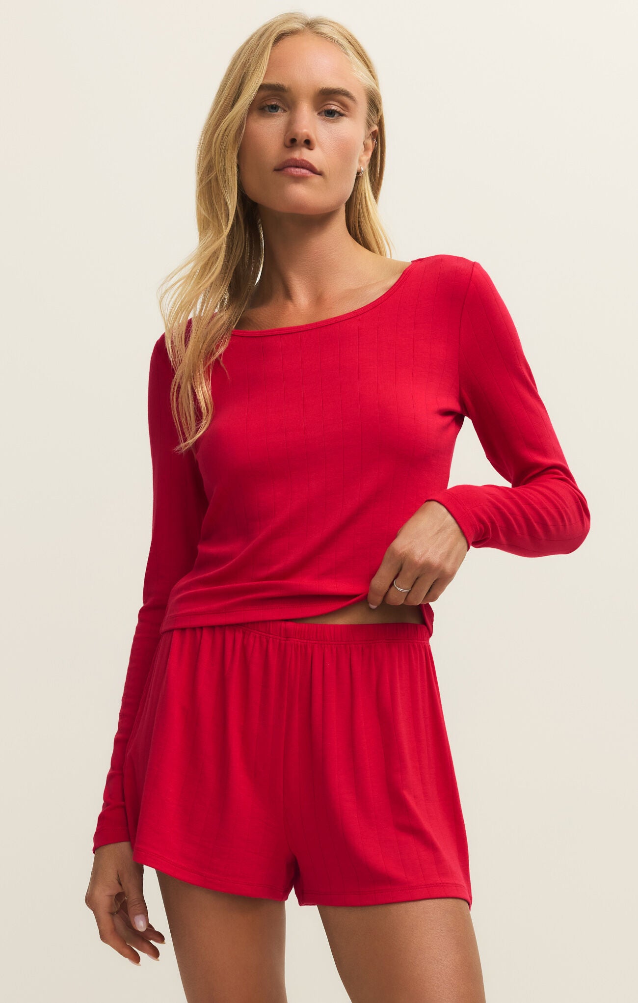 Z SUPPLY FELT CUTE LONG SLEEVE RIB TOP IN KISS ME RED | SHOPIDB.COM ...