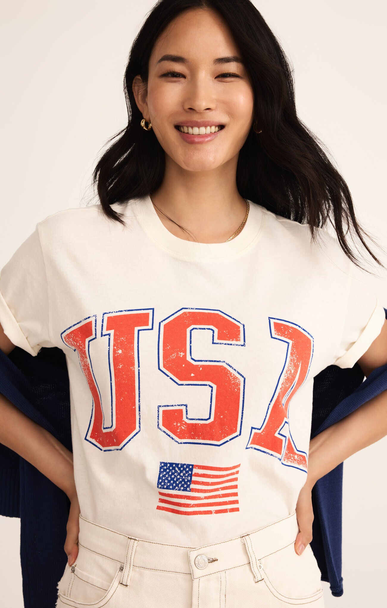 Z SUPPLY FLAG BOYFRIEND TEE IN SEA SALT