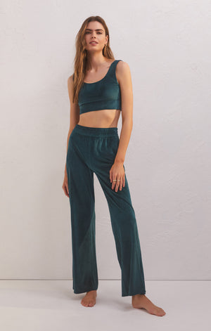 Z SUPPLY FLARE UP VELOUR PANT IN RICH PINE