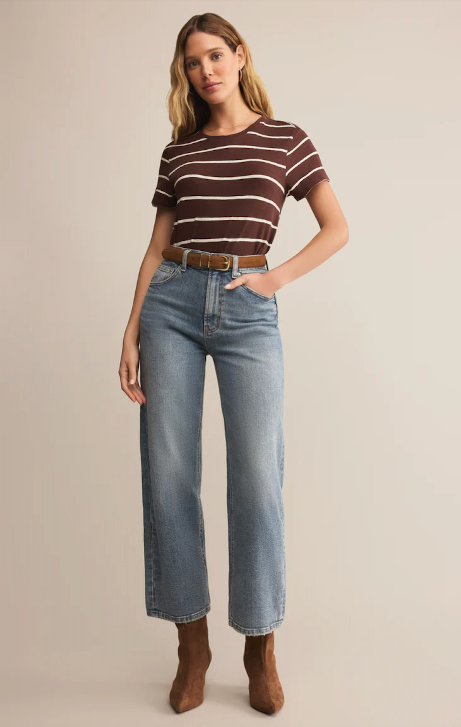 Z SUPPLY FOUNDATION PREMIUM STRIPED TEE IN SANDALWOOD