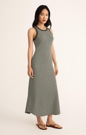 Z SUPPLY GOODWIN STRIPE MIDI DRESS IN DARK AGAVE