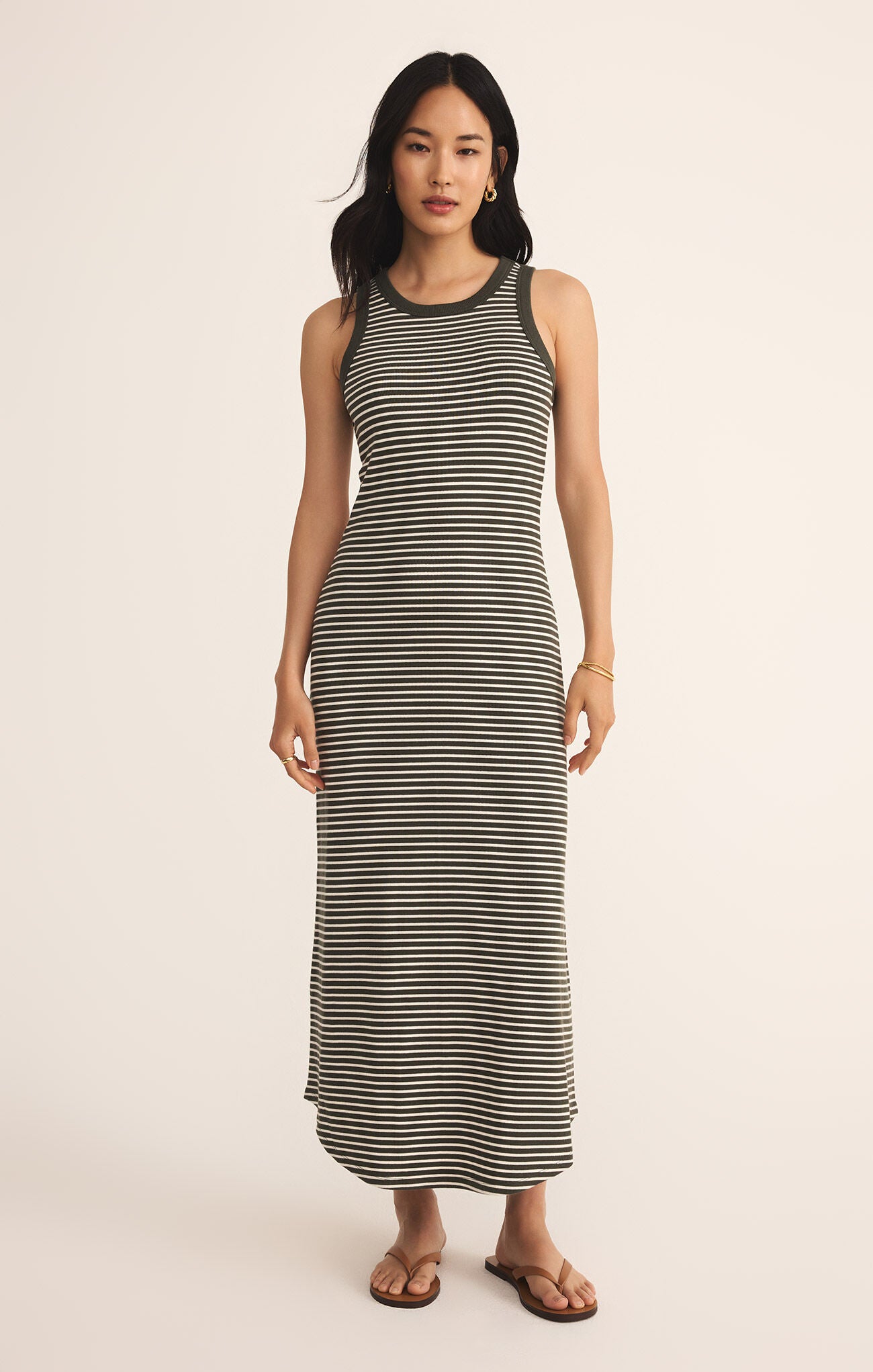 Z SUPPLY GOODWIN STRIPE MIDI DRESS IN DARK AGAVE
