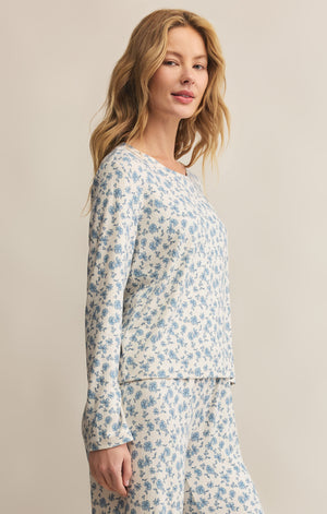 Z SUPPLY HOME TOWN DITSY LONG SLEEVE TOP IN CRYSTAL