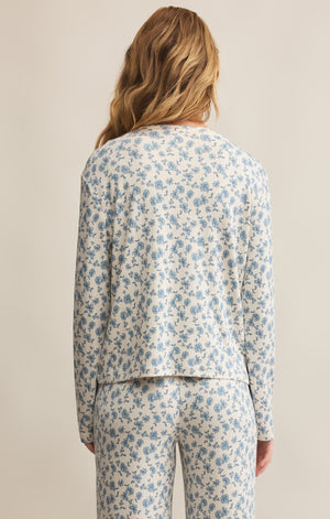 Z SUPPLY HOME TOWN DITSY LONG SLEEVE TOP IN CRYSTAL