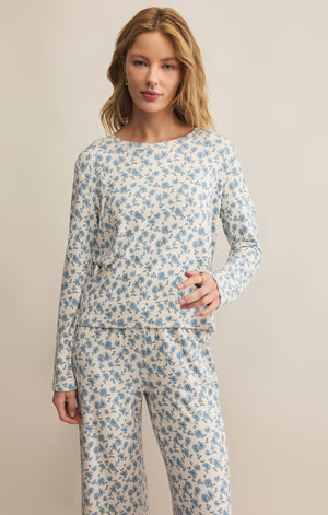 Z SUPPLY HOME TOWN DITSY LONG SLEEVE TOP IN CRYSTAL