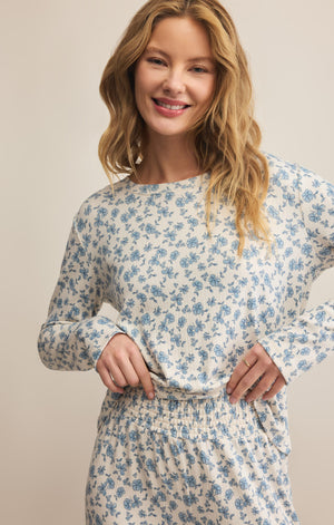 Z SUPPLY HOME TOWN DITSY LONG SLEEVE TOP IN CRYSTAL